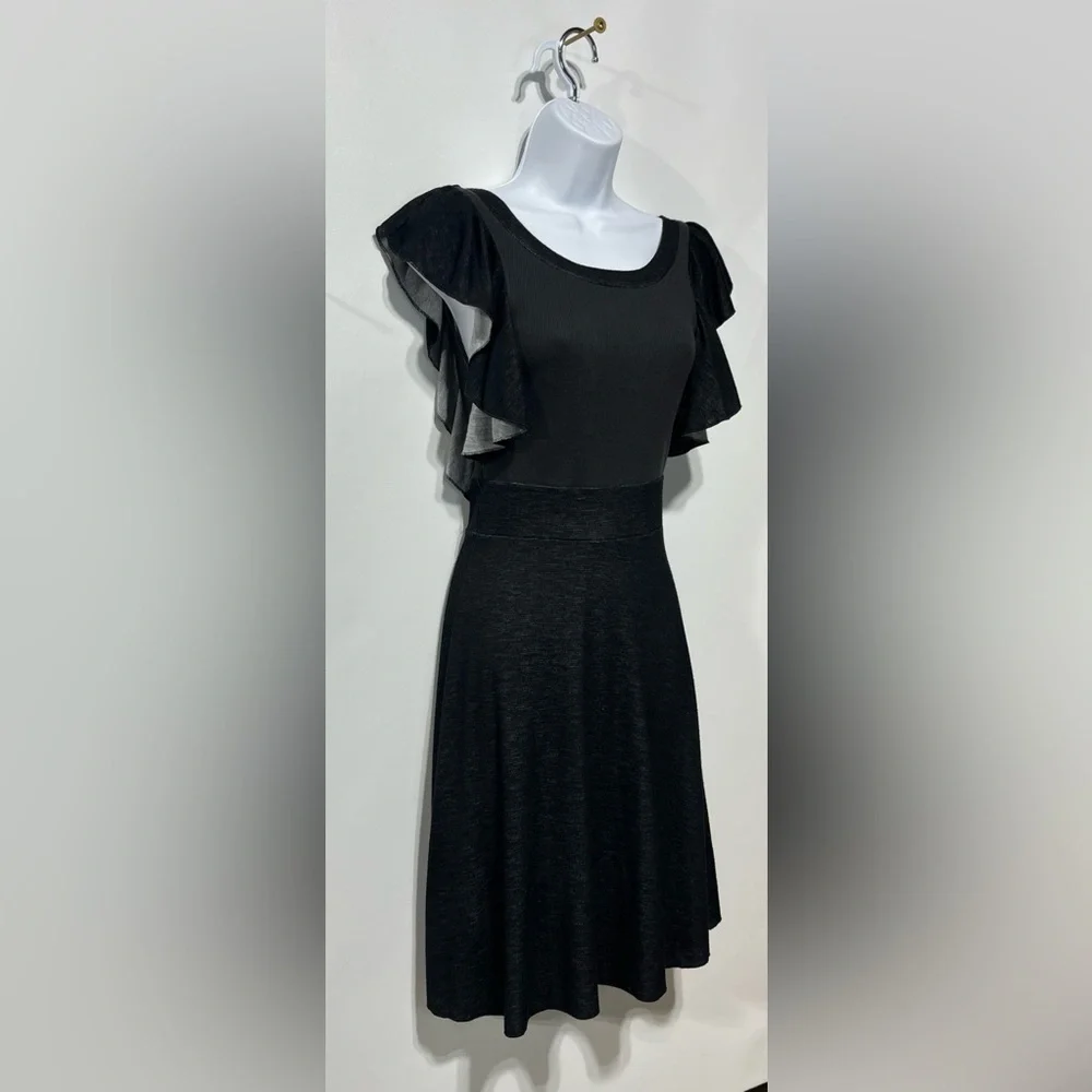 Free People Flutter Sleeve Open Back Black Ruffle Mini Dress‎ Size XS